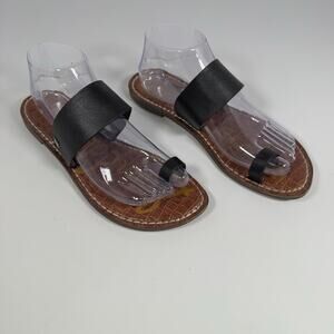 Sam Edelman Gorgene Toe Ring Slide Sandal Flats Black Leather Women Size 9